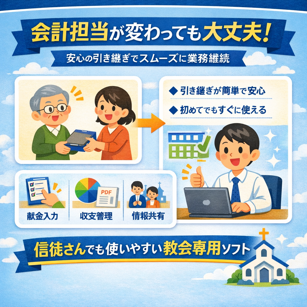 会計に慣れない信徒さんでも安心して引き継げる教会会計ソフト