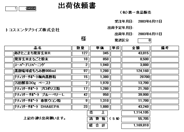 出荷依頼書サンプル